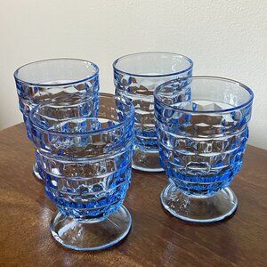 Footed Blue Tumblers Cube Pattern Drinking Glasses